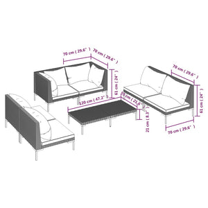 7-tlg. Garten-Lounge-Set mit Kissen Poly Rattan Dunkelgrau