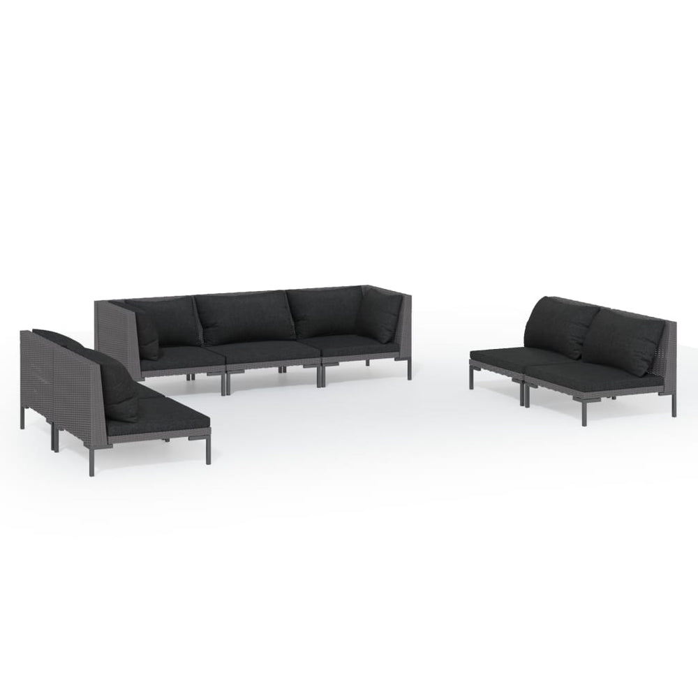 vidaXL Salon de jardin 7 pcs avec coussins résine tressée Gris foncé