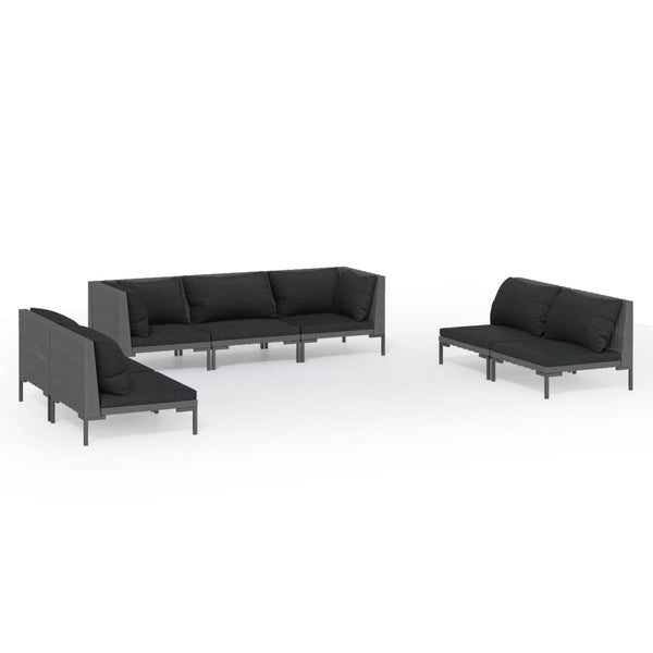 7-tlg. Garten-Lounge-Set mit Kissen Poly Rattan Dunkelgrau