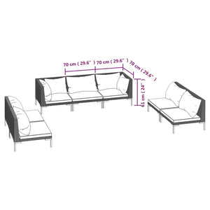 7-tlg. Garten-Lounge-Set mit Kissen Poly Rattan Dunkelgrau