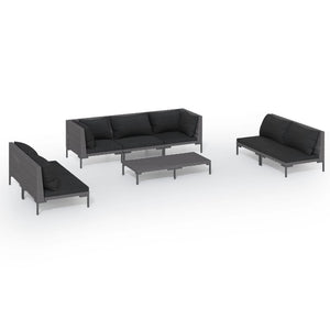 8-tlg. Garten-Lounge-Set mit Kissen Poly Rattan Dunkelgrau