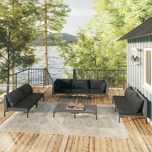 8-tlg. Garten-Lounge-Set mit Kissen Poly Rattan Dunkelgrau