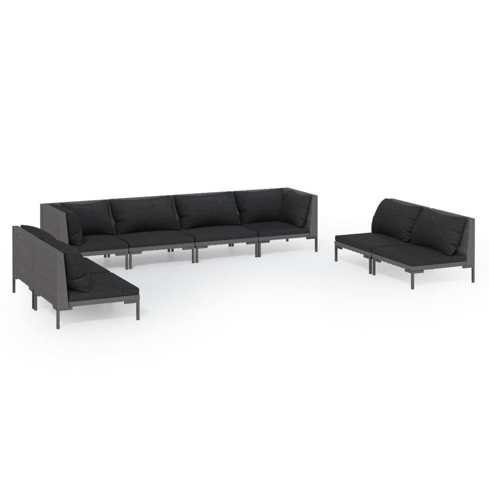 vidaXL Salon de jardin 8 pcs avec coussins résine tressée Gris foncé