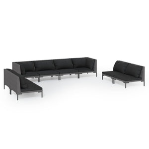 8-tlg. Garten-Lounge-Set mit Kissen Poly Rattan Dunkelgrau