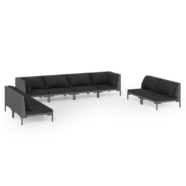 8-tlg. Garten-Lounge-Set mit Kissen Poly Rattan Dunkelgrau
