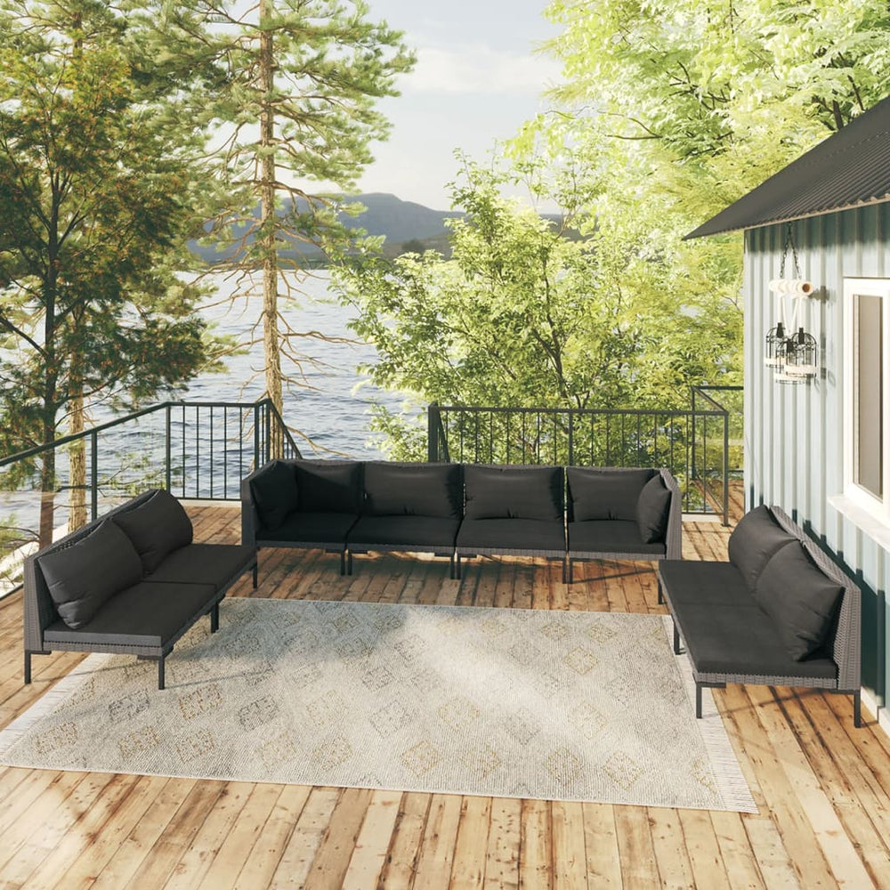 vidaXL Salon de jardin 8 pcs avec coussins résine tressée Gris foncé