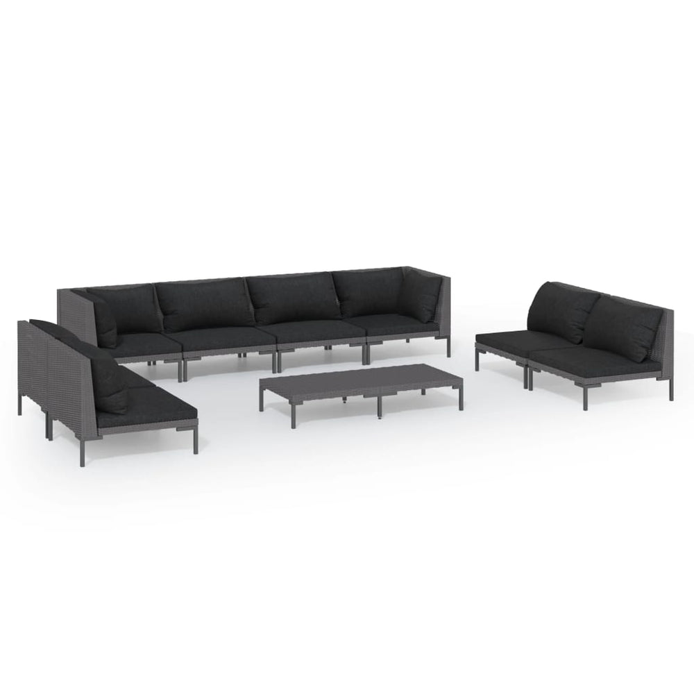 vidaXL Salon de jardin 9 pcs avec coussins résine tressée Gris foncé