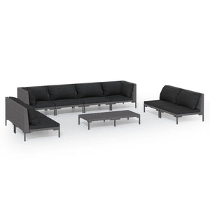 9-tlg. Garten-Lounge-Set mit Kissen Poly Rattan Dunkelgrau