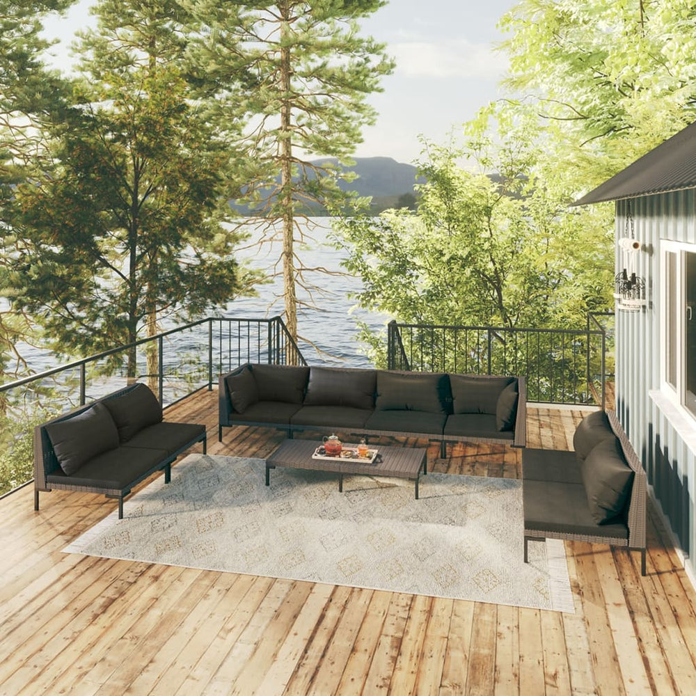 vidaXL Salon de jardin 9 pcs avec coussins résine tressée Gris foncé