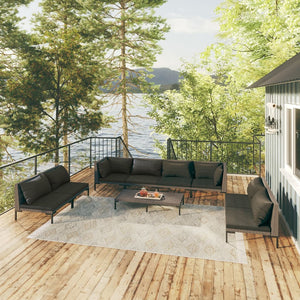 9-tlg. Garten-Lounge-Set mit Kissen Poly Rattan Dunkelgrau