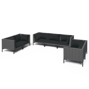 7-tlg. Garten-Lounge-Set mit Kissen Poly Rattan Dunkelgrau