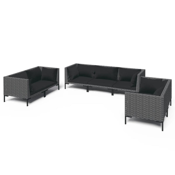 7-tlg. Garten-Lounge-Set mit Kissen Poly Rattan Dunkelgrau