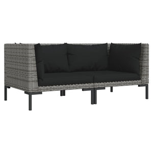 7-tlg. Garten-Lounge-Set mit Kissen Poly Rattan Dunkelgrau