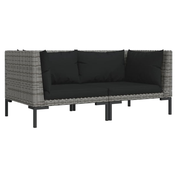 7-tlg. Garten-Lounge-Set mit Kissen Poly Rattan Dunkelgrau