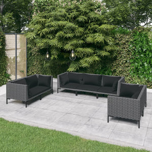 7-tlg. Garten-Lounge-Set mit Kissen Poly Rattan Dunkelgrau