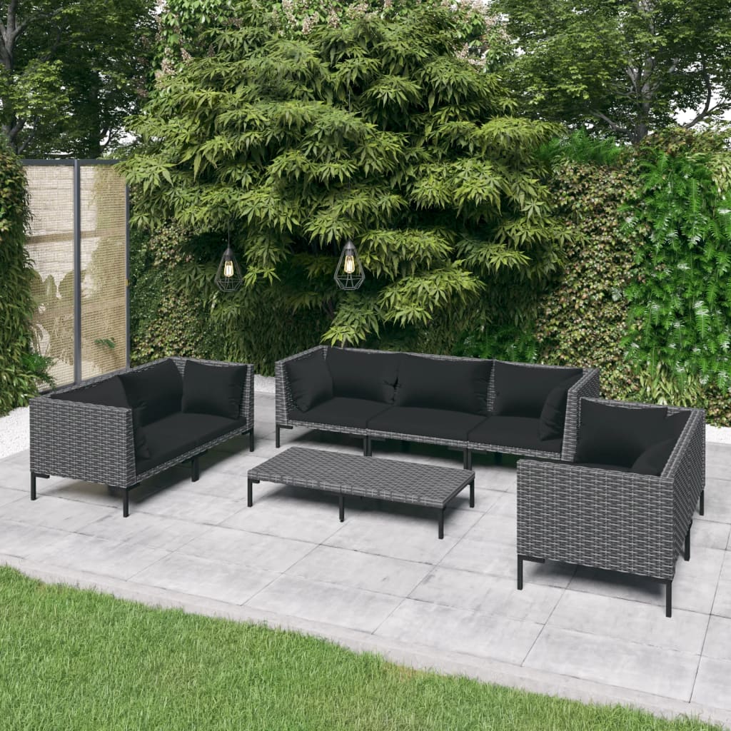8-tlg. Garten-Lounge-Set mit Kissen Poly Rattan Dunkelgrau