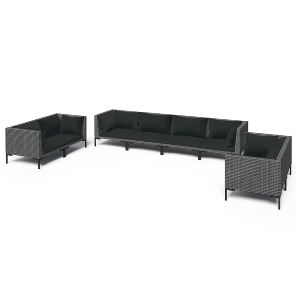 8-tlg. Garten-Lounge-Set mit Kissen Poly Rattan Dunkelgrau