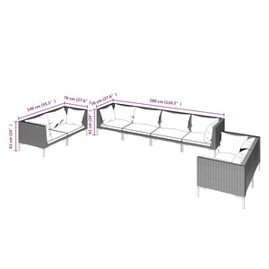 8-tlg. Garten-Lounge-Set mit Kissen Poly Rattan Dunkelgrau