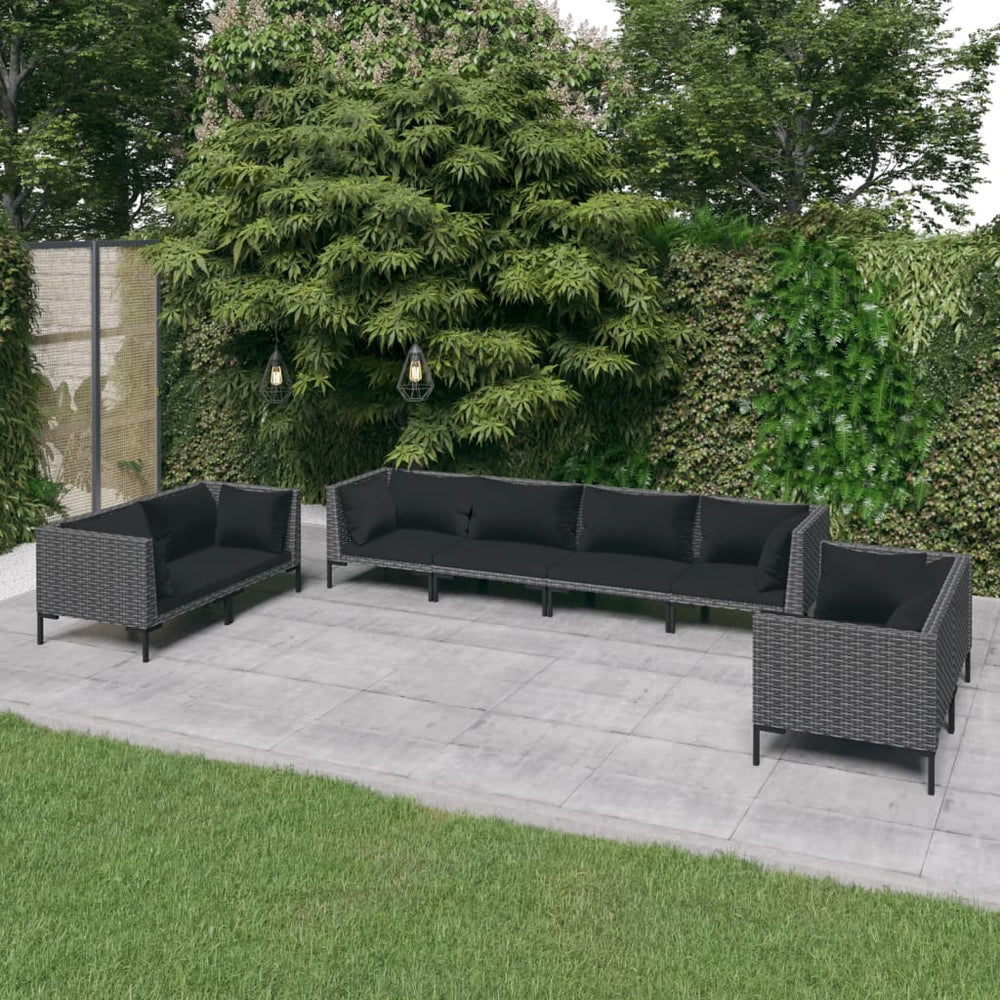 vidaXL Salon de jardin 8 pcs avec coussins résine tressée Gris foncé