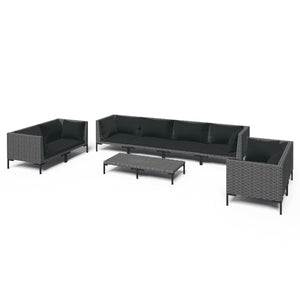 9-tlg. Garten-Lounge-Set mit Kissen Poly Rattan Dunkelgrau