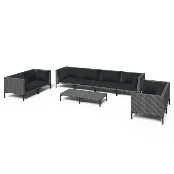 9-tlg. Garten-Lounge-Set mit Kissen Poly Rattan Dunkelgrau