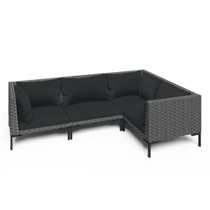 4-tlg. Garten-Lounge-Set mit Kissen Poly Rattan Dunkelgrau