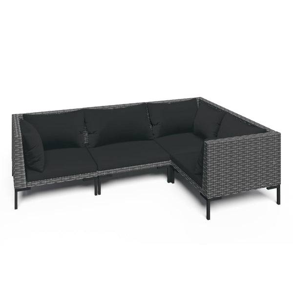 4-tlg. Garten-Lounge-Set mit Kissen Poly Rattan Dunkelgrau