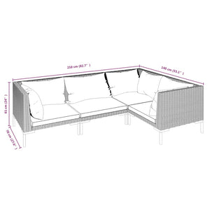 4-tlg. Garten-Lounge-Set mit Kissen Poly Rattan Dunkelgrau