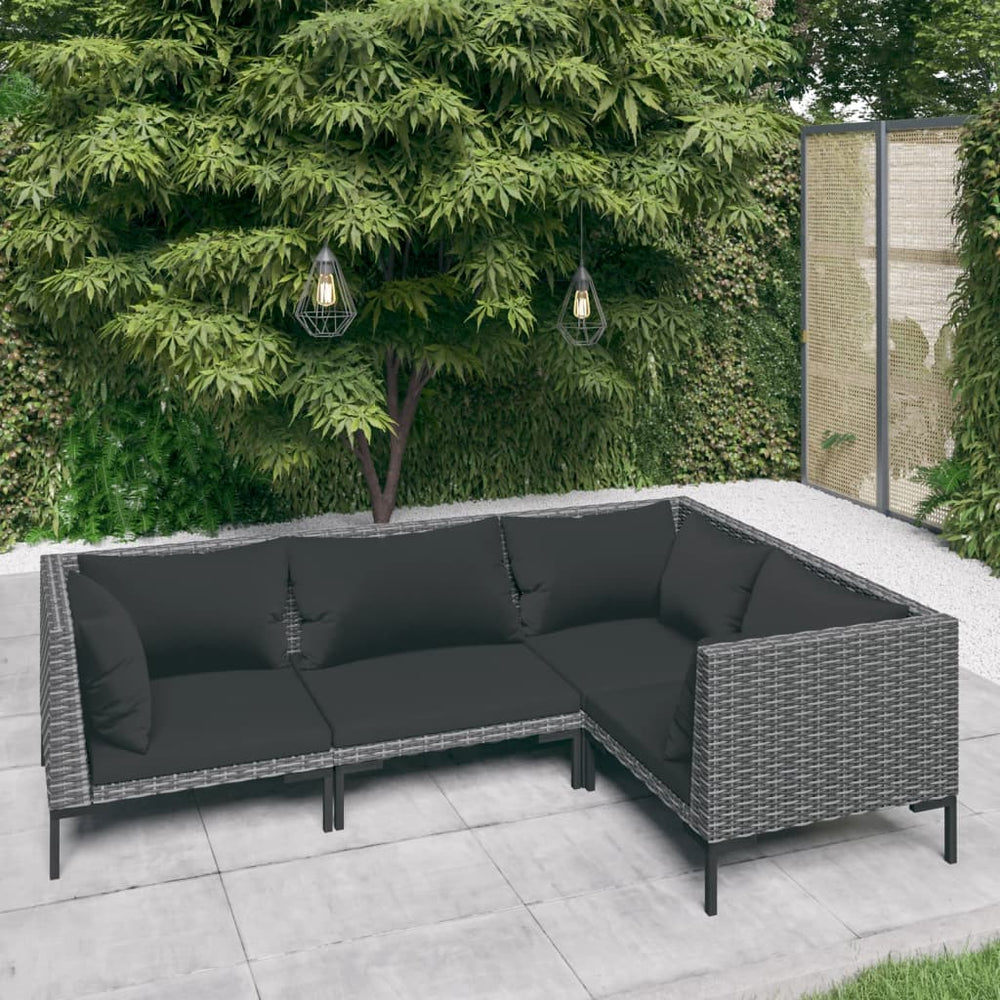 vidaXL Salon de jardin 4 pcs avec coussins résine tressée gris foncé