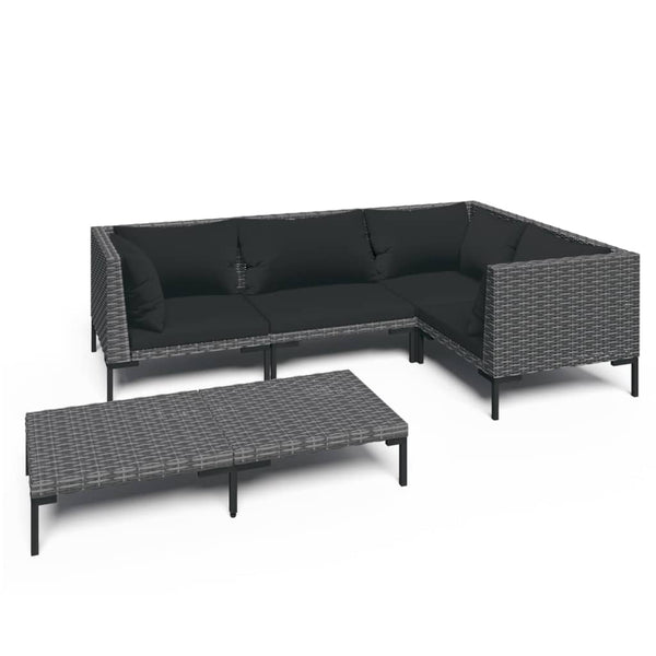 5-tlg. Garten-Lounge-Set mit Kissen Poly Rattan Dunkelgrau