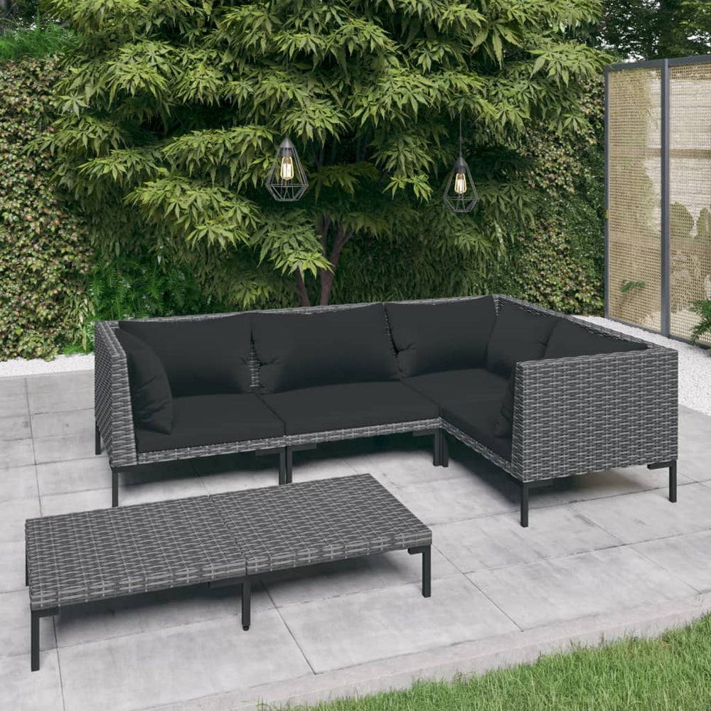 vidaXL Salon de jardin 5 pcs avec coussins résine tressée Gris foncé