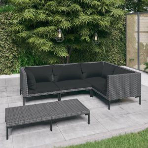 5-tlg. Garten-Lounge-Set mit Kissen Poly Rattan Dunkelgrau