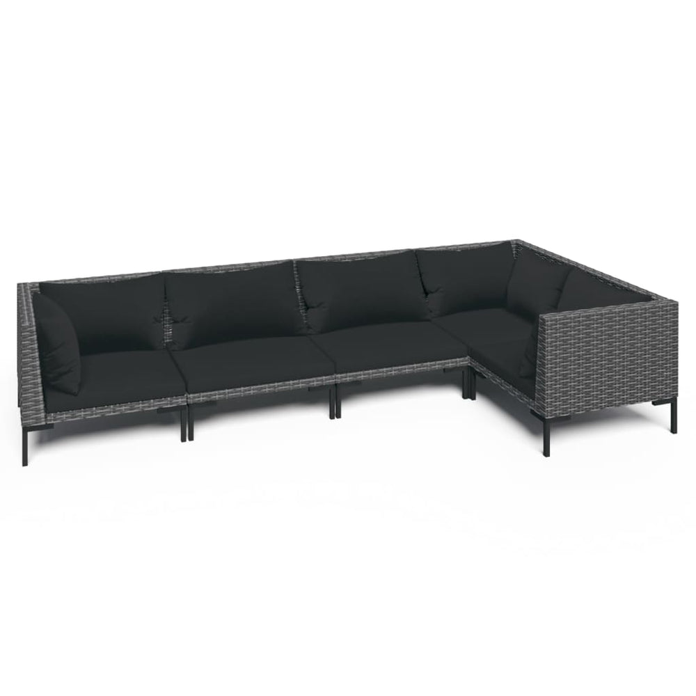 vidaXL Salon de jardin 5 pcs avec coussins résine tressée Gris foncé