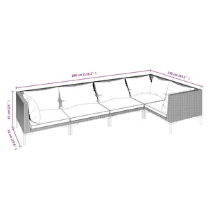 5-tlg. Garten-Lounge-Set mit Kissen Poly Rattan Dunkelgrau