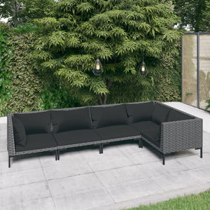 5-tlg. Garten-Lounge-Set mit Kissen Poly Rattan Dunkelgrau