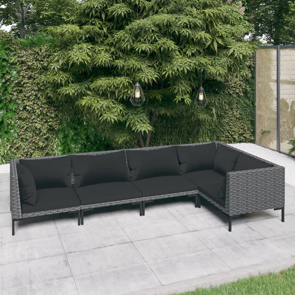 5-tlg. Garten-Lounge-Set mit Kissen Poly Rattan Dunkelgrau