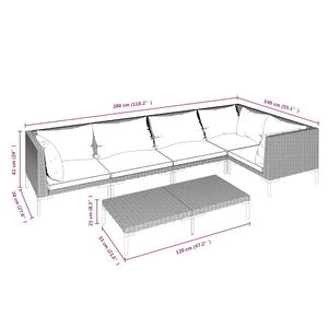 6-tlg. Garten-Lounge-Set mit Kissen Poly Rattan Dunkelgrau