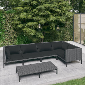 6-tlg. Garten-Lounge-Set mit Kissen Poly Rattan Dunkelgrau