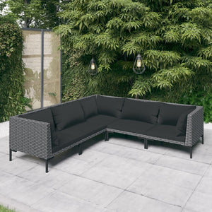 5-tlg. Garten-Lounge-Set mit Kissen Poly Rattan Dunkelgrau