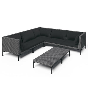 6-tlg. Garten-Lounge-Set mit Kissen Poly Rattan Dunkelgrau