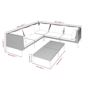 6-tlg. Garten-Lounge-Set mit Kissen Poly Rattan Dunkelgrau