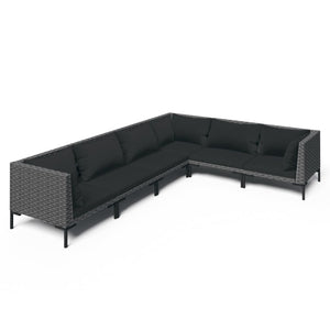 6-tlg. Garten-Lounge-Set mit Kissen Poly Rattan Dunkelgrau