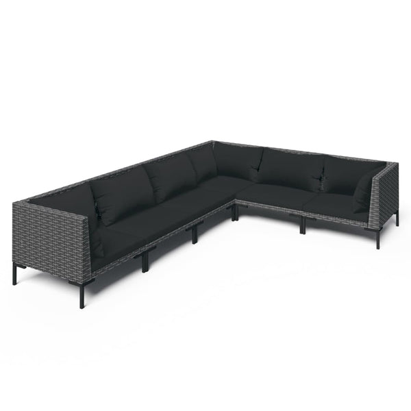6-tlg. Garten-Lounge-Set mit Kissen Poly Rattan Dunkelgrau