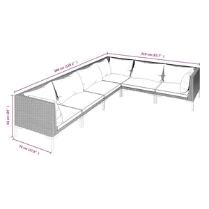 6-tlg. Garten-Lounge-Set mit Kissen Poly Rattan Dunkelgrau