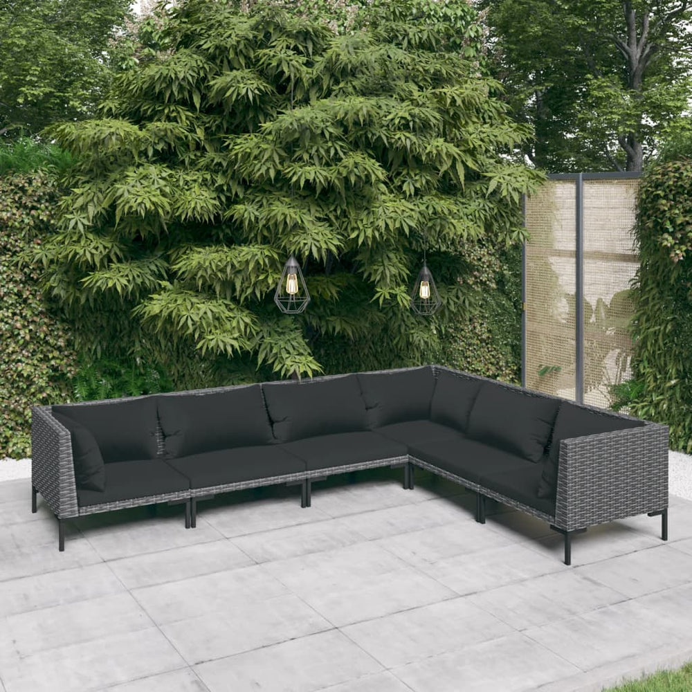 vidaXL Salon de jardin 6 pcs avec coussins résine tressée Gris foncé