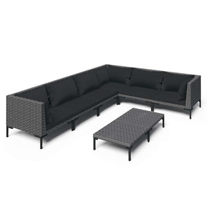 7-tlg. Garten-Lounge-Set mit Kissen Poly Rattan Dunkelgrau