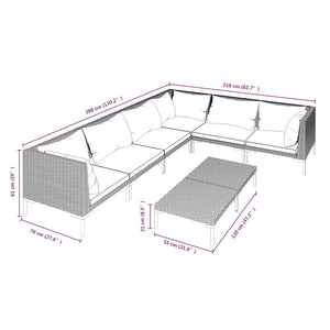 7-tlg. Garten-Lounge-Set mit Kissen Poly Rattan Dunkelgrau