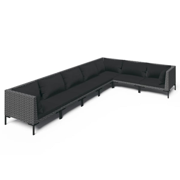 7-tlg. Garten-Lounge-Set mit Kissen Poly Rattan Dunkelgrau
