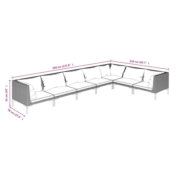 7-tlg. Garten-Lounge-Set mit Kissen Poly Rattan Dunkelgrau