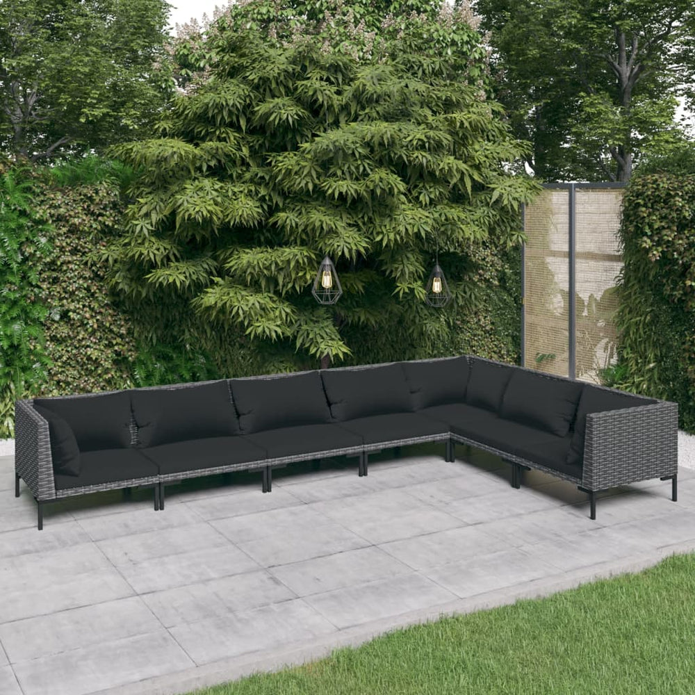 vidaXL Salon de jardin 7 pcs avec coussins résine tressée Gris foncé